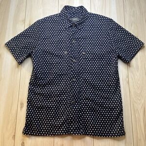 REPO Bowling Shirt Made In NY USA Pocket Navy Blue Polka Dot Mens Large Slim Fit